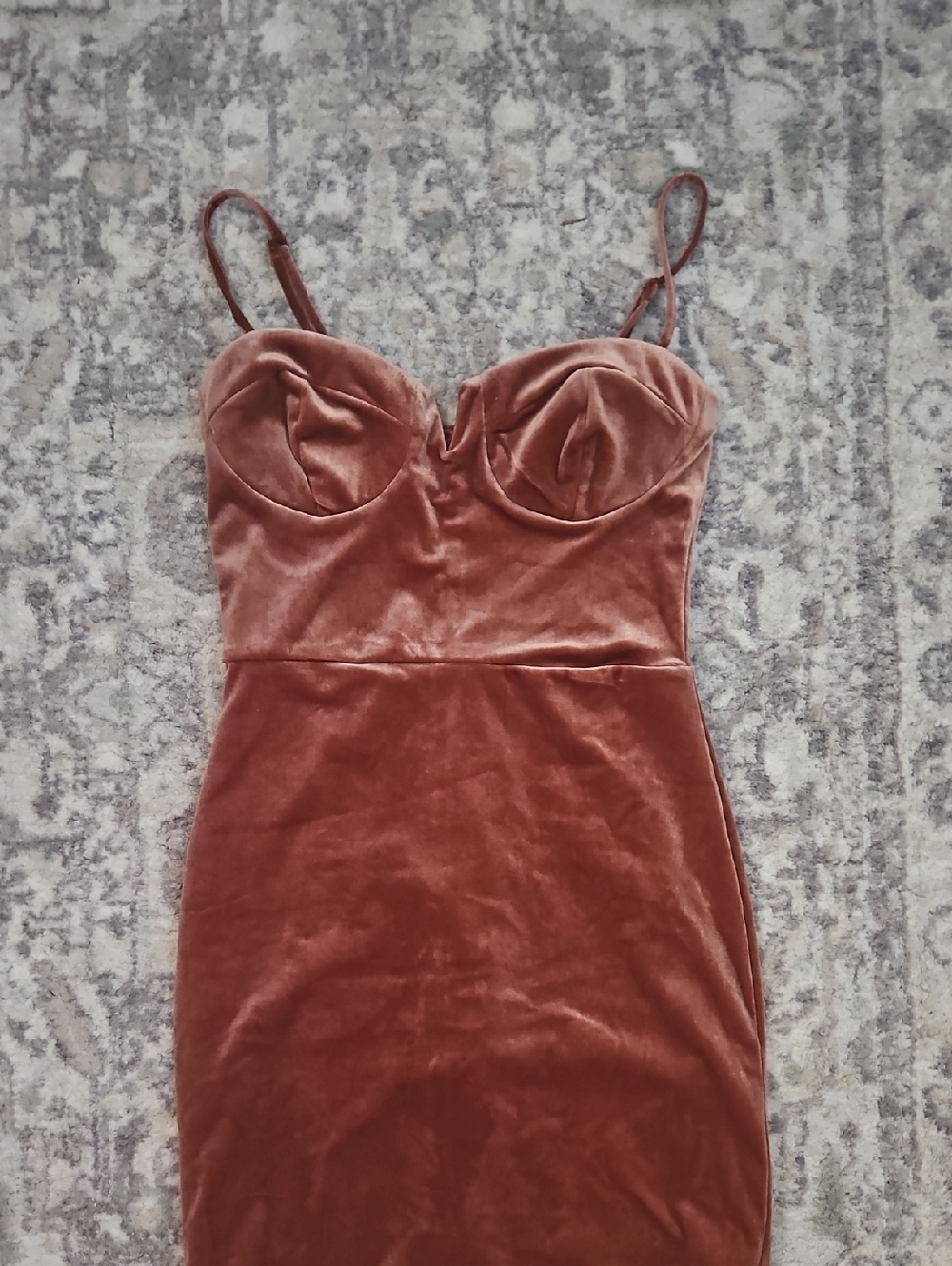 Trixxi Rust Orange Velvet Bustier Dress